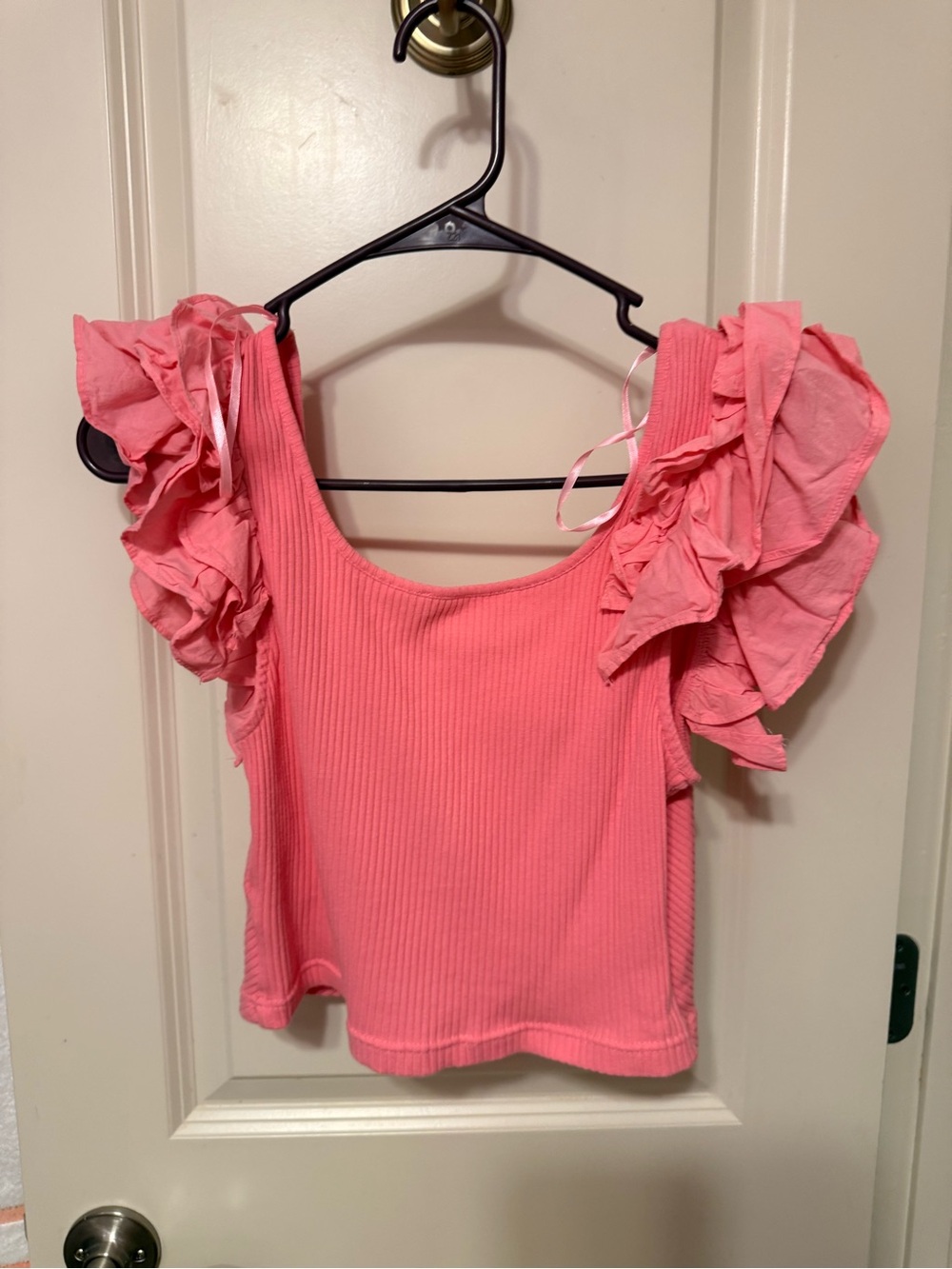 Mustard Seed Pink Ruffled Ribbed Crop Top - Picture 3 of 3